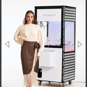 Gato Recatо Brown Fringe Wrap Midi Skirt